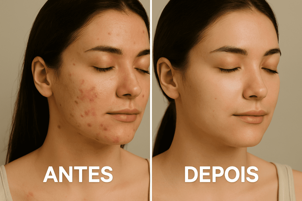 Antes e depois do tratamento contra acne