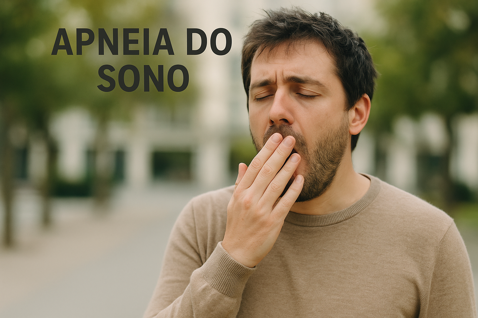 "Apneia do Sono" Uma pessoa com aparência cansada ou bocejando durante o dia