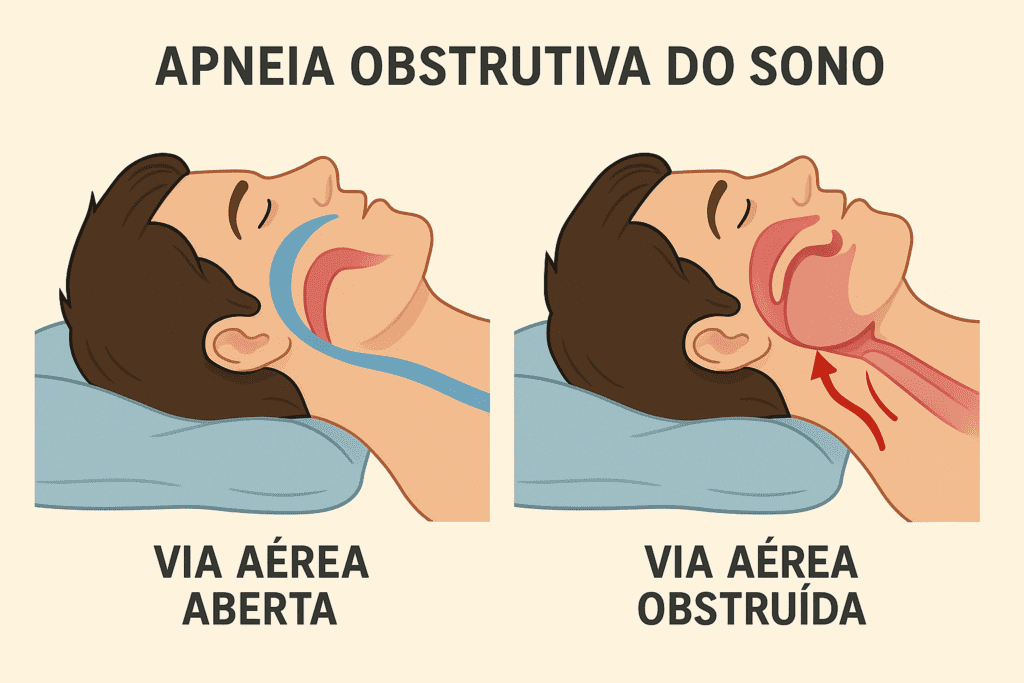 Apneia do Sono uma via aérea aberta e uma via aérea obstruída durante o sono