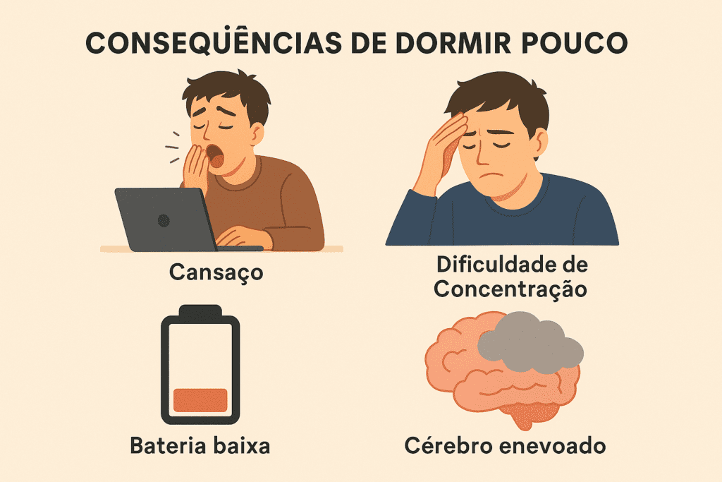 Homem bocejando no trabalho Consequências de Dormir Pouco