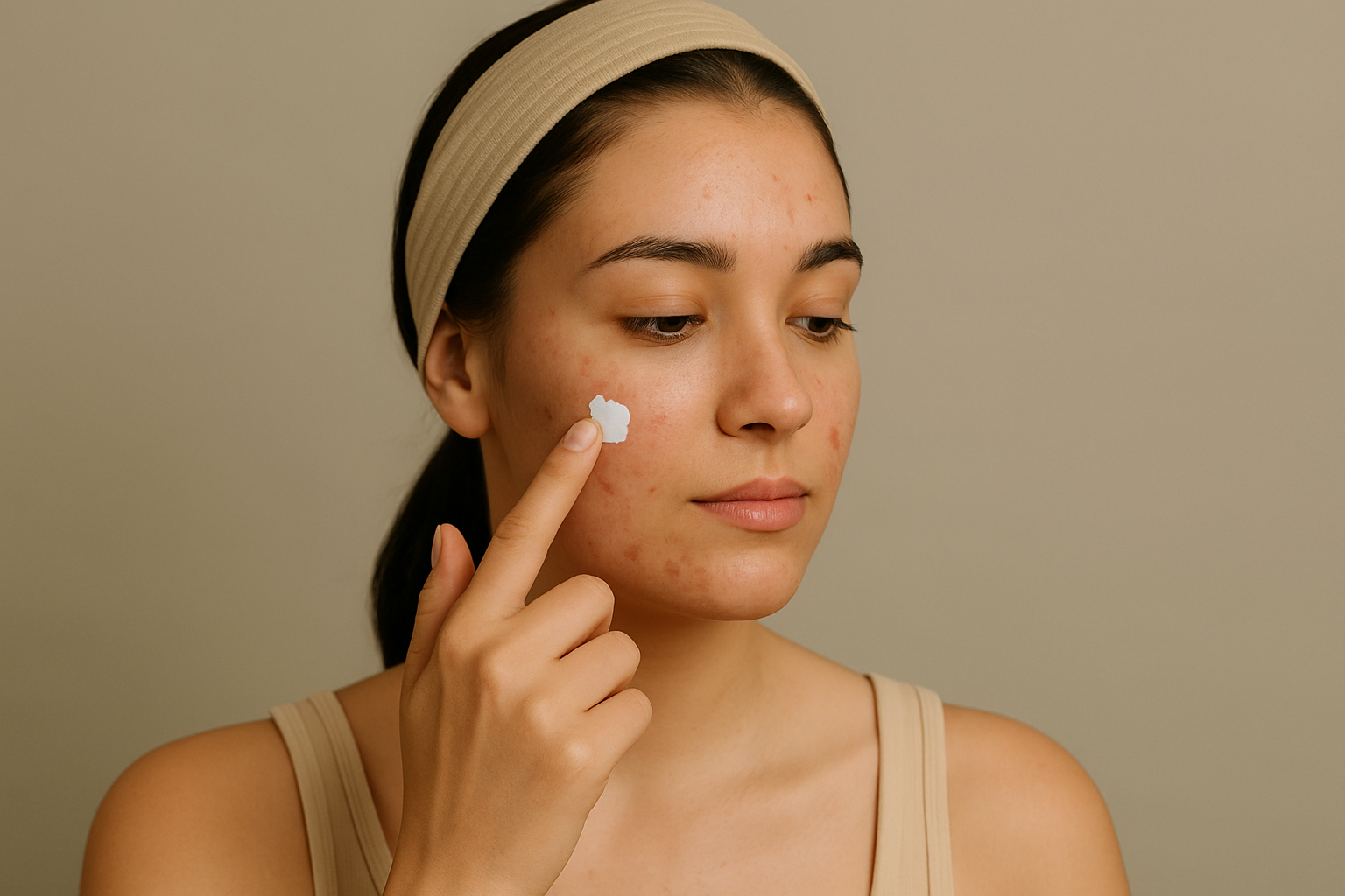 Mulher aplicando produto para acne no rosto Como Acabar com a Acne