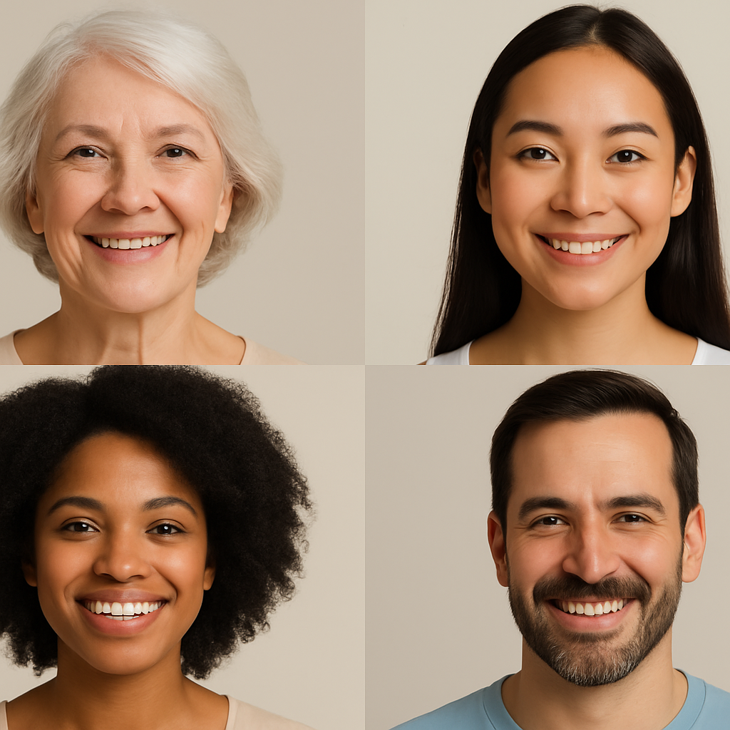 Pessoas com sorrisos naturais e expressões suaves