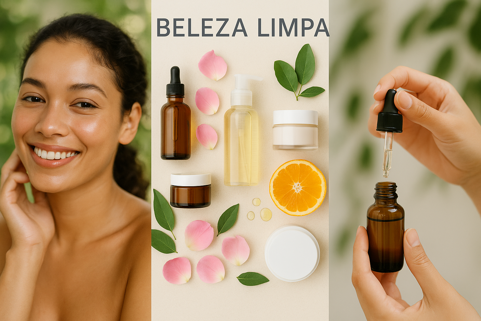 Uma mulher com pele radiante e saudável sorrindo levemente Clean Beauty Beleza Limpa