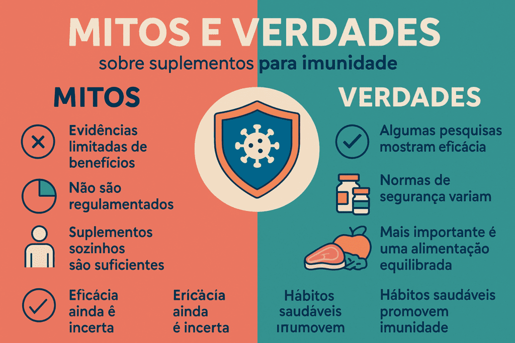 Um infográfico abrangente que ilustra os mitos e verdades em torno dos suplementos para imunidade