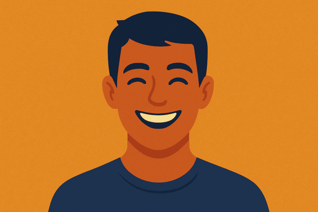 Um rosto sorridente e energético, transmitindo uma sensação de bem-estar