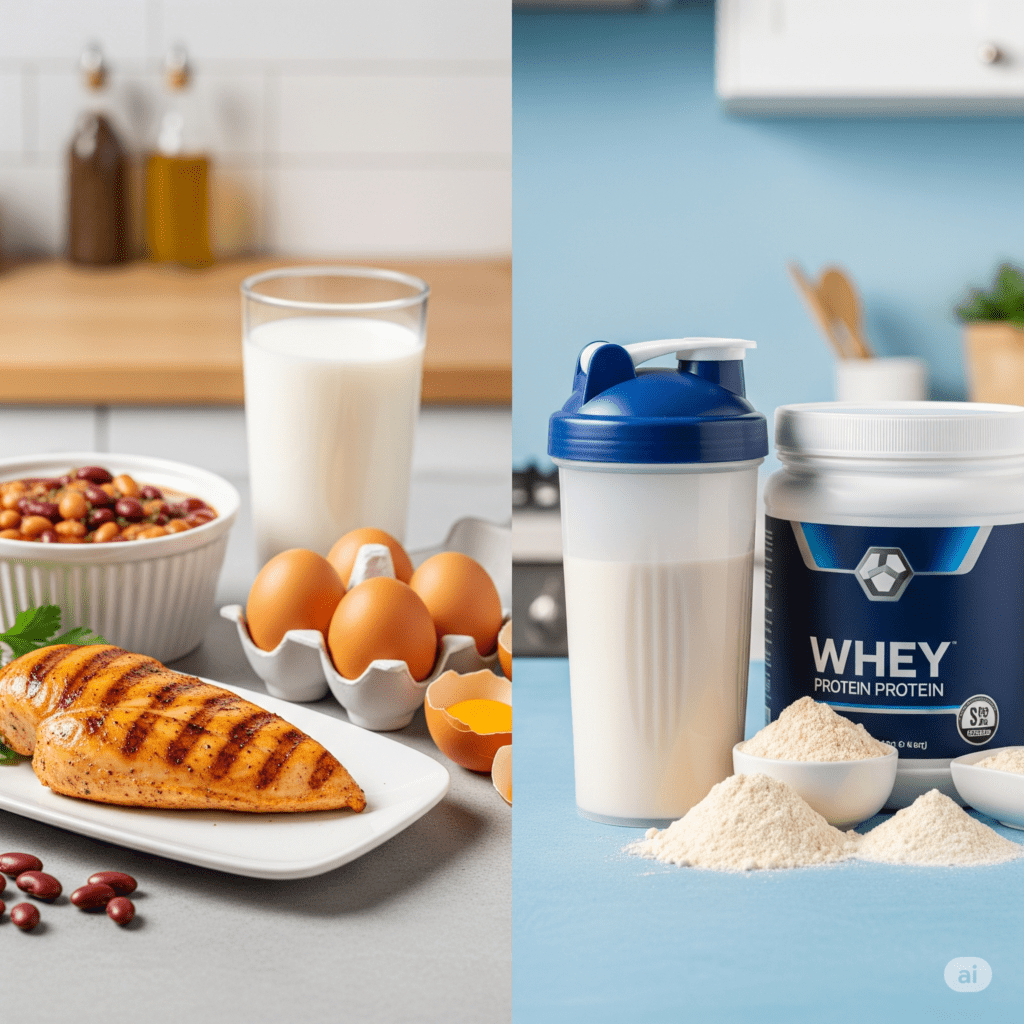 Fontes de proteína para ganho de massa muscular frango ovos leite feijão e suplementos whey protein