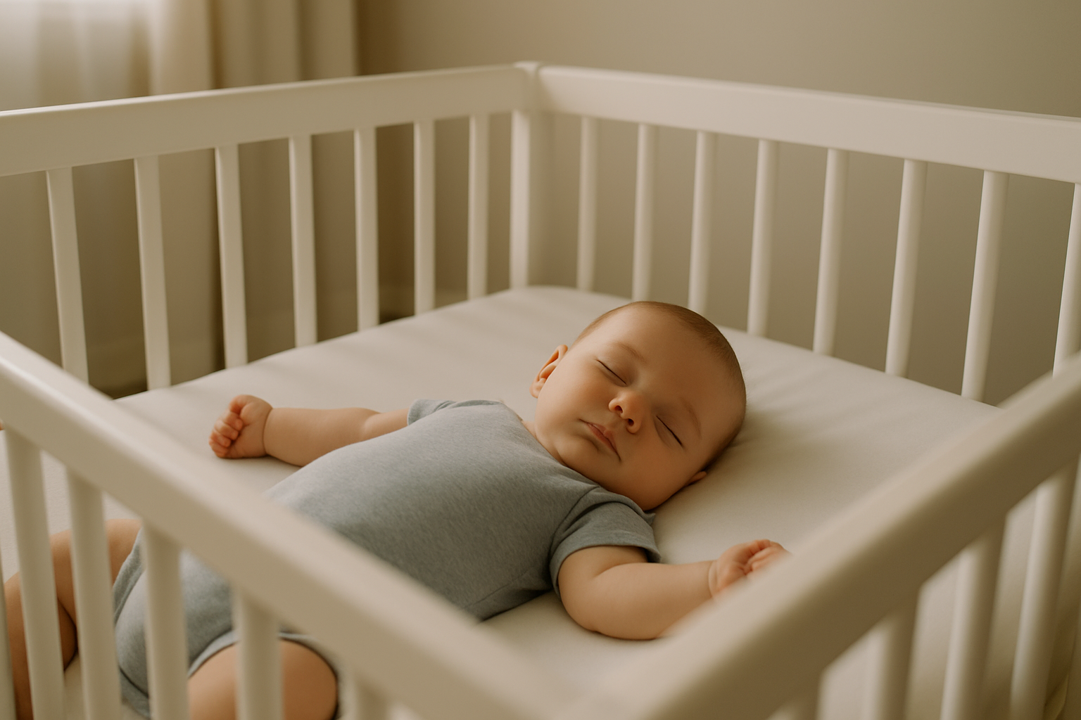 bebê dormindo pacificamente em um berço seguro e vazio Sono do Bebê