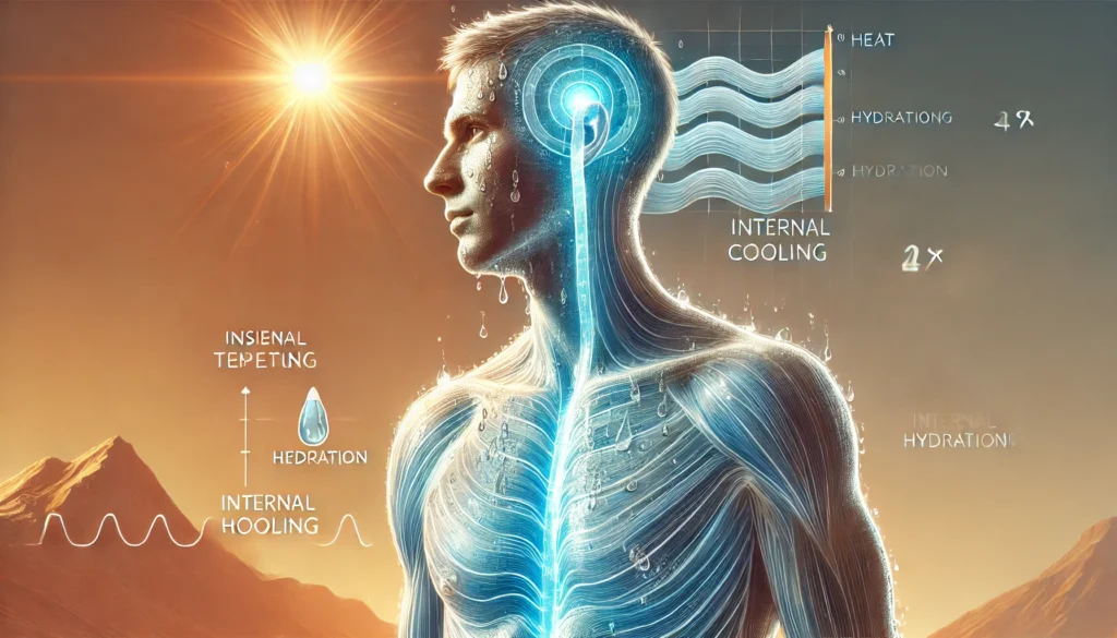 ilustrando a regulação da temperatura corporal por meio da hidratação.