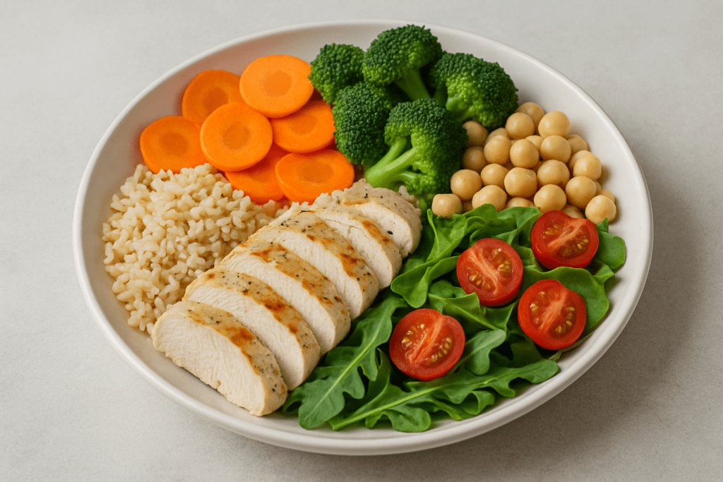 um prato colorido com alimentos frescos