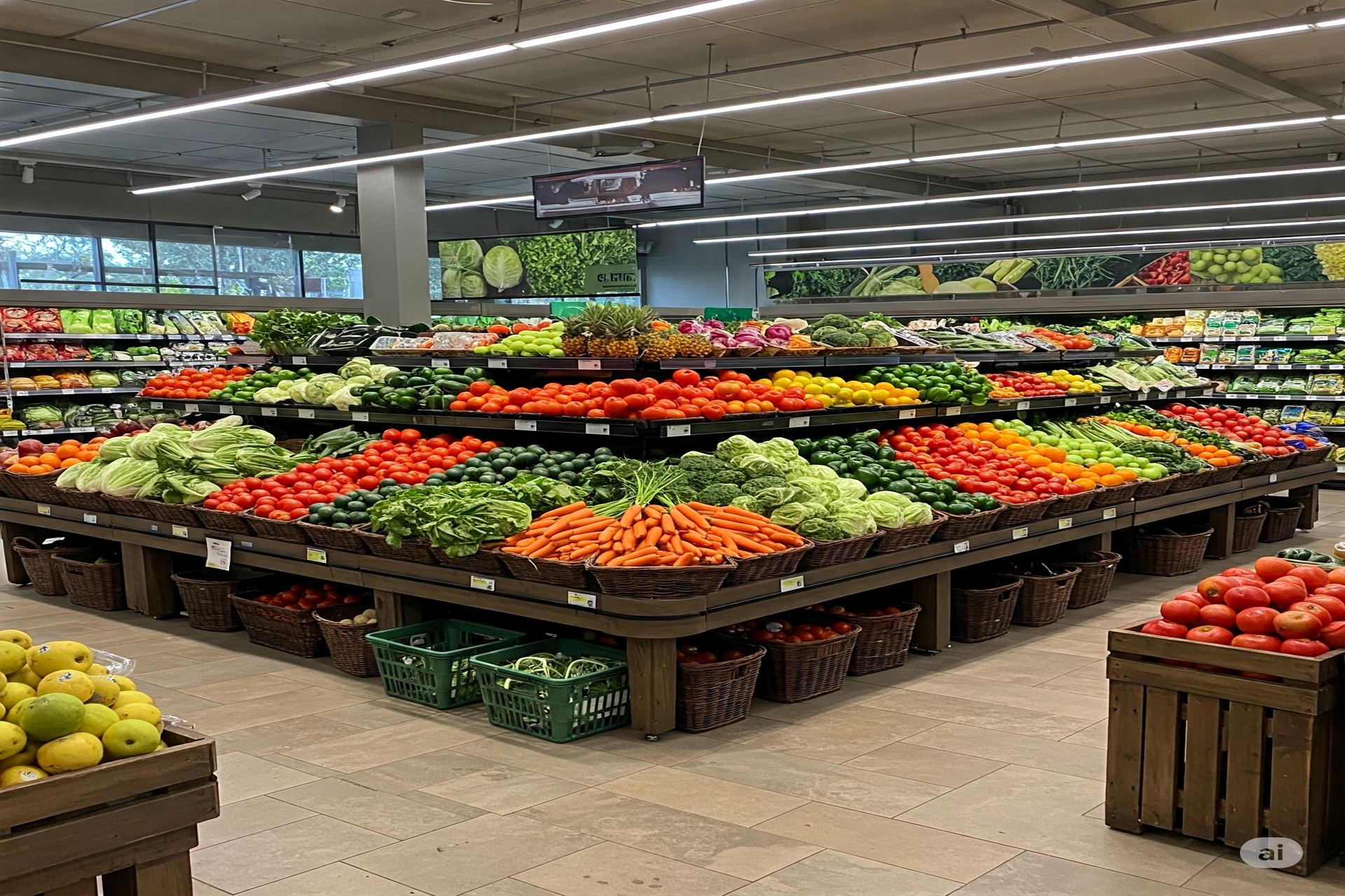vários alimentos e frutas Compras Saudáveis no Supermercado