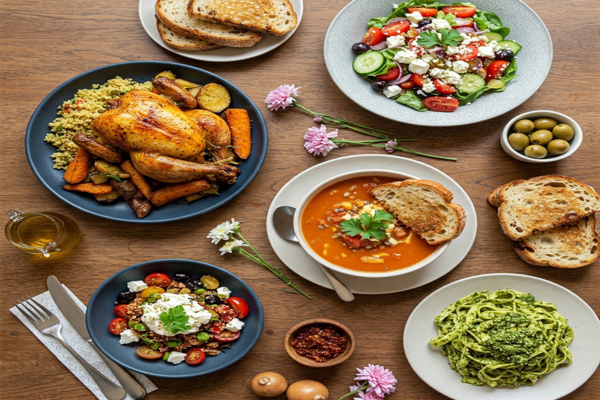 varios pratos em cima de uma messa Receitas Saudáveis e Deliciosas para o Dia a Dia