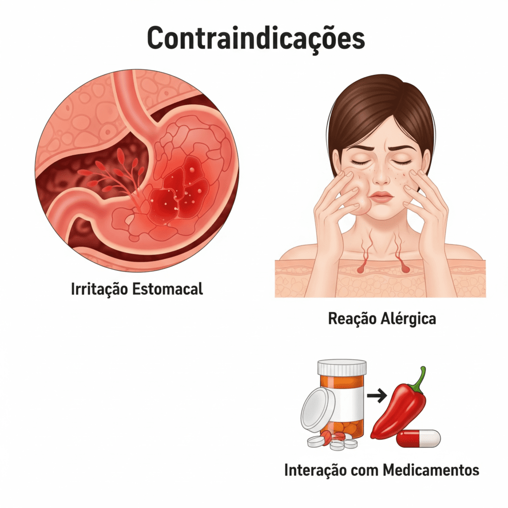 Contraindicações da pimenta caiena irritação estomacal, alergia e interação com medicamentos