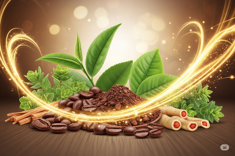 Estimulantes Naturais e Adaptógenos como Café, Chá Verde e Ervas para Energia e Foco