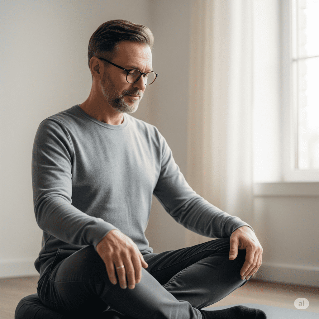 Homem meditando, representando a jornada para resiliência e bem-estar mental duradouro