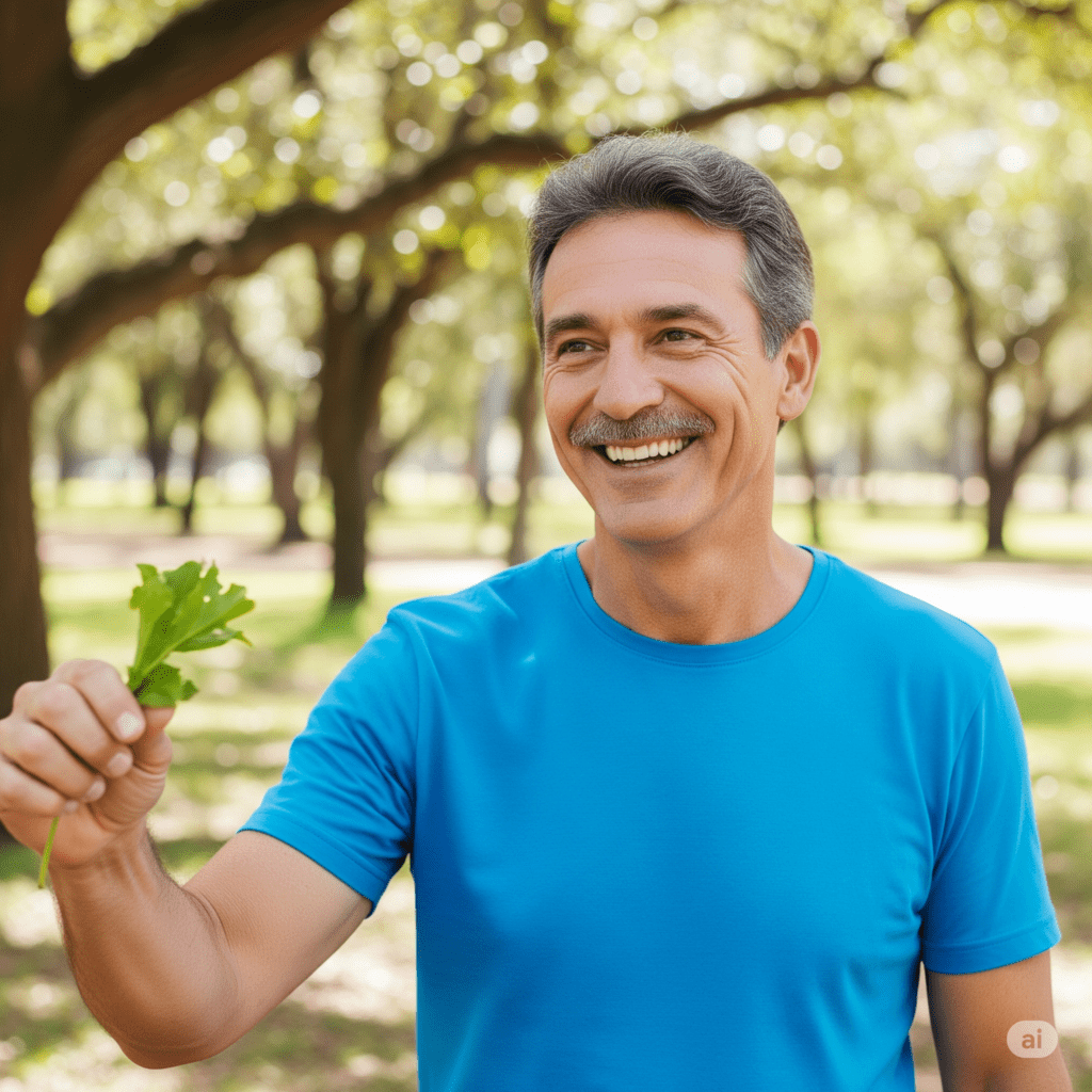 Imagem de uma pessoa sorridente e saudável, simbolizando como a boa saúde digestiva é um investimento para o bem-estar e a vitalidade na vida.