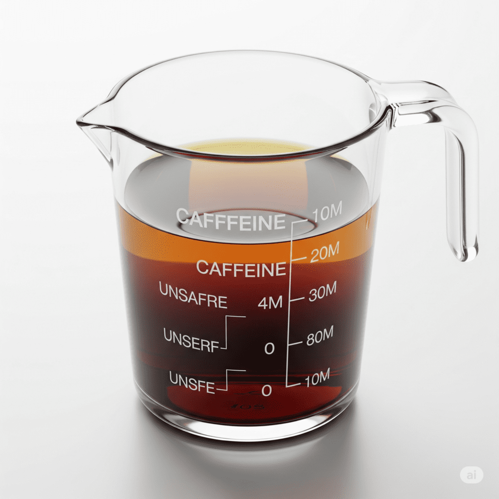Infográfico visual sobre a quantidade de cafeína e seus efeitos no organismo.