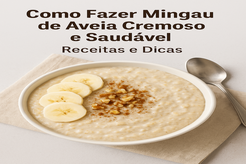 Mingau de aveia cremoso com frutas frescas, representando uma refeição nutritiva que contribui para a saúde mental e bem-estar, fornecendo energia estável e nutrientes essenciais.
