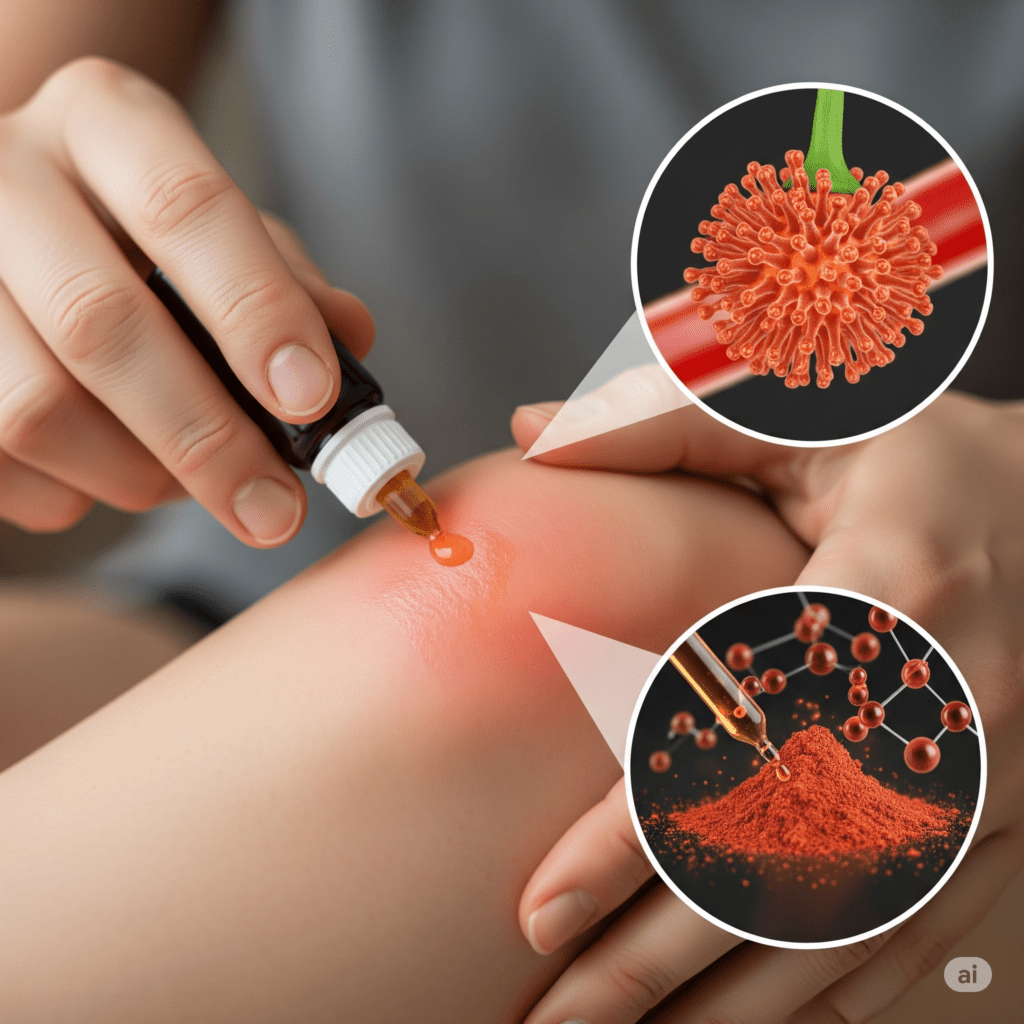 Pimenta caiena para alívio da dor propriedades anti-inflamatórias e uso tópico para músculos e articulações.