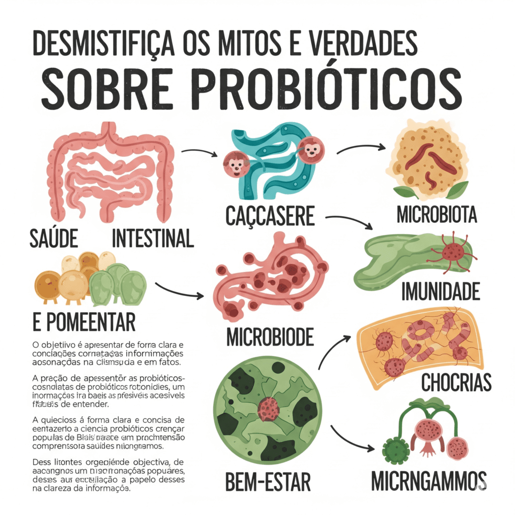 desmistifica mitos e apresenta verdades sobre probióticos, esclarecendo dúvidas com informações claras e baseadas em ciência.