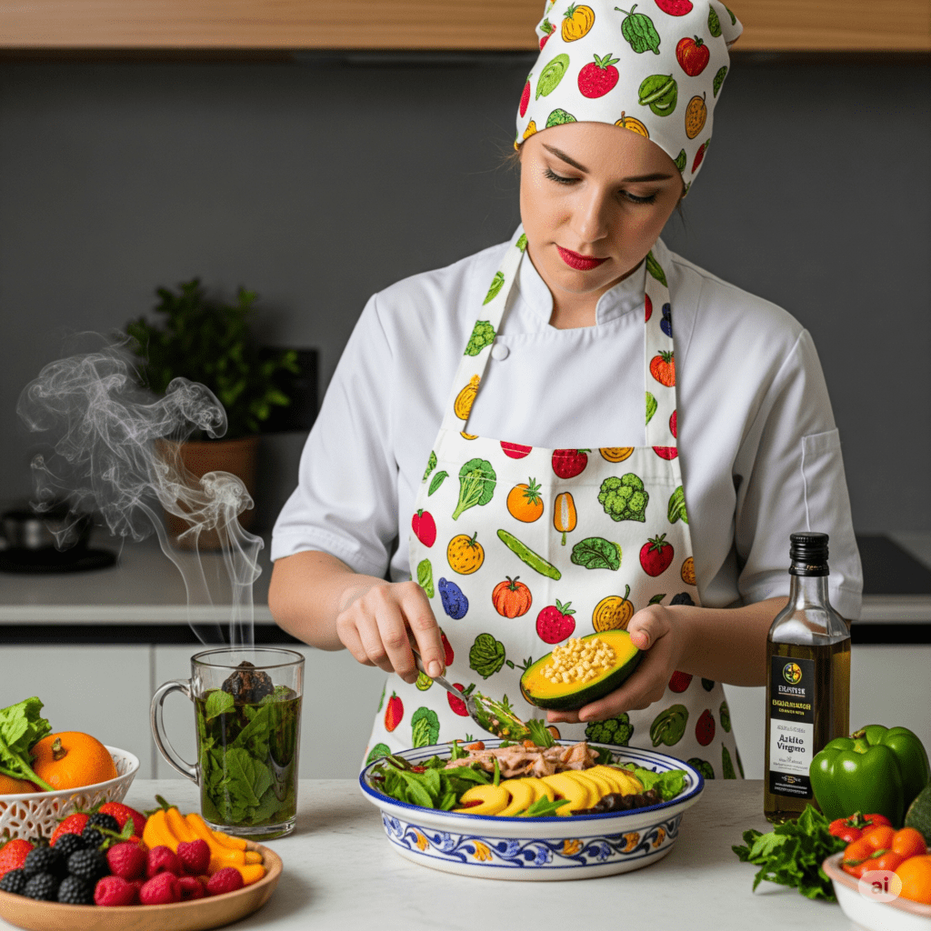 A imagem simboliza combinações inteligentes de alimentos e hábitos saudáveis para otimizar a absorção e o efeito dos antioxidantes no corpo.