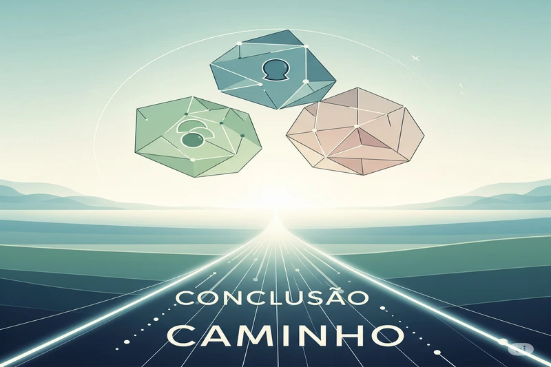 Caminho iluminado levando a um horizonte brilhante com símbolos de mente, corpo e espírito, representando um novo caminho para o bem-estar através da meditação.